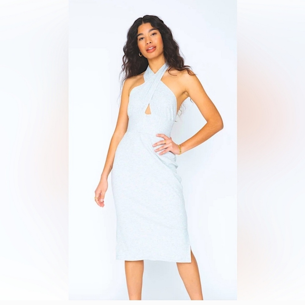 NWT Callahan x REVOLVE Mimi Midi Ribbed Halter Dress in Heather Grey M